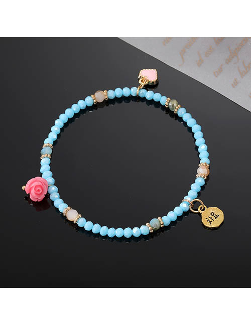 Fashion Sky Blue Geometric Glass Beaded Rose Heart Bracelet