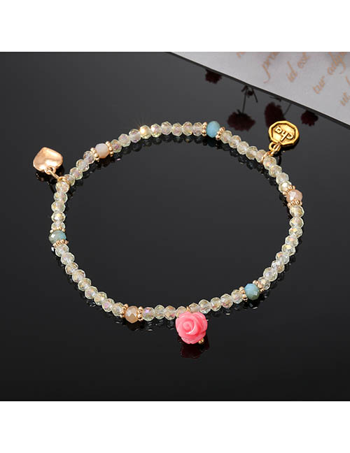 Fashion Light Yellow Geometric Glass Beaded Rose Heart Bracelet