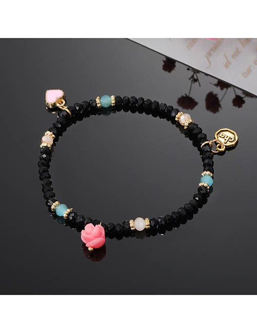 Fashion Black Geometric Glass Beaded Rose Heart Bracelet