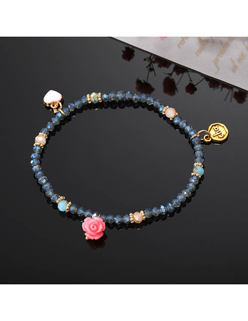 Fashion Dark Blue Geometric Glass Beaded Rose Heart Bracelet