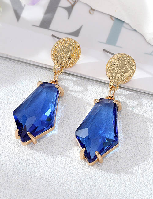 Fashion Blue Pentagonal Earrings Geometric Polygon Crystal Stud Earrings