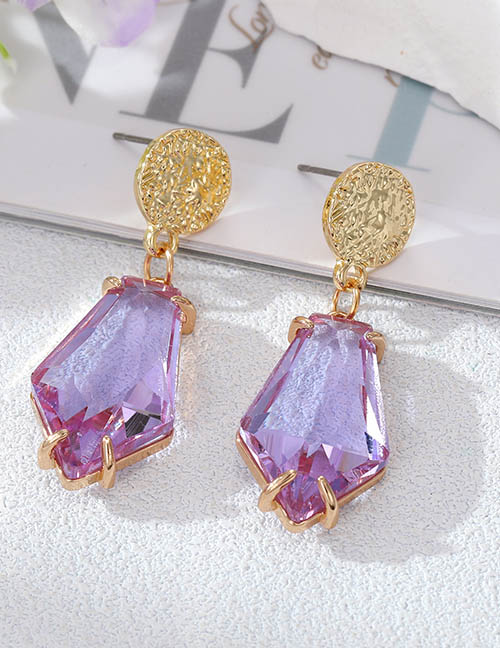 Fashion Purple Pentagonal Stud Earrings Geometric Polygon Crystal Stud Earrings