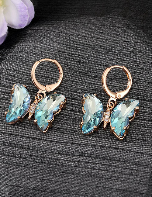 Fashion Light Blue Butterfly Earrings Geometric Zirconium Butterfly Crystal Earrings