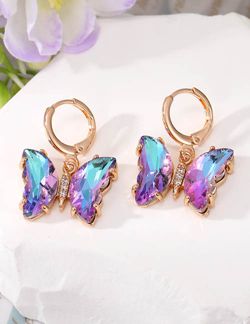 Fashion Light Purple Butterfly Earrings Geometric Zirconium Butterfly Crystal Earrings