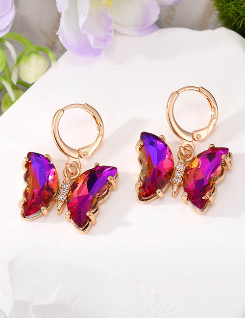 Fashion Purple Orange Butterfly Earrings Geometric Zirconium Butterfly Crystal Earrings