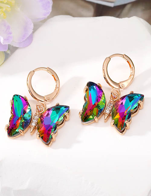 Fashion Ab Color Butterfly Earrings Geometric Zirconium Butterfly Crystal Earrings
