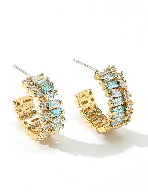 Fashion Gold Brass Inset Zirconium Geometric C-hoop Earrings