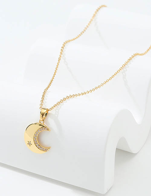 Fashion Gold Bronze Zirconium Moon Necklace