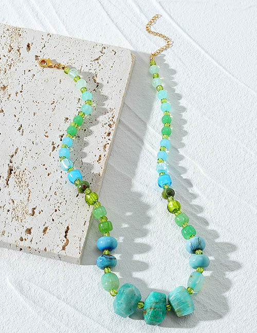 Fashion Green Glass Head Beaded Necklace