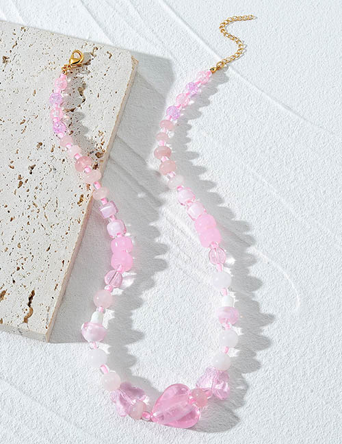 Fashion Pink Pink Crystal Beaded Heart Necklace