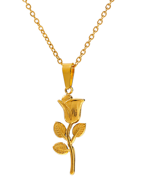 Fashion Gold Three-dimensional Rose Stainless Steel Necklace