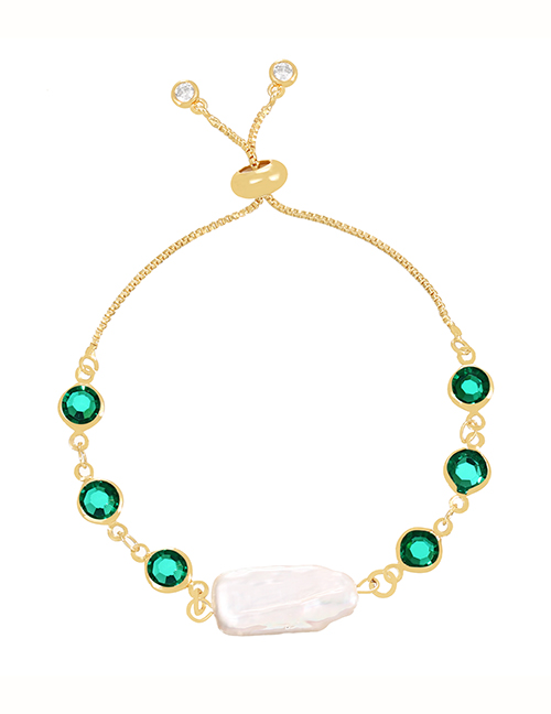 Fashion Green Copper Zircon Geometric Pearl Bracelet