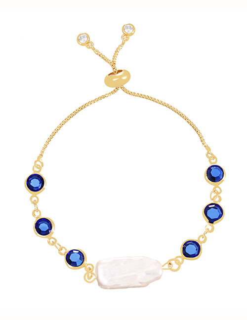 Fashion Royal Blue Copper Zircon Geometric Pearl Bracelet