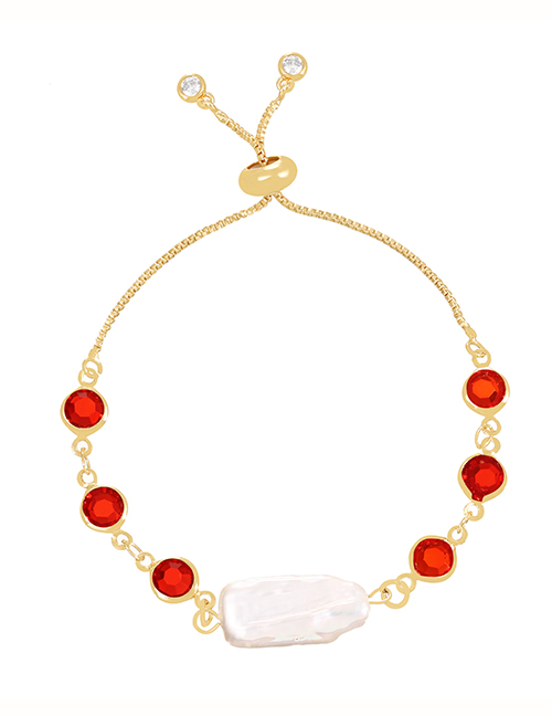 Fashion Red Copper Zircon Geometric Pearl Bracelet