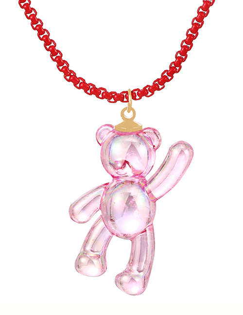 Fashion Red Copper Resin Bear Pendant Necklace
