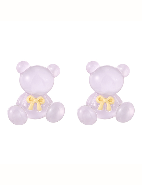 Fashion Purple Resin Bear Bow Stud Earrings