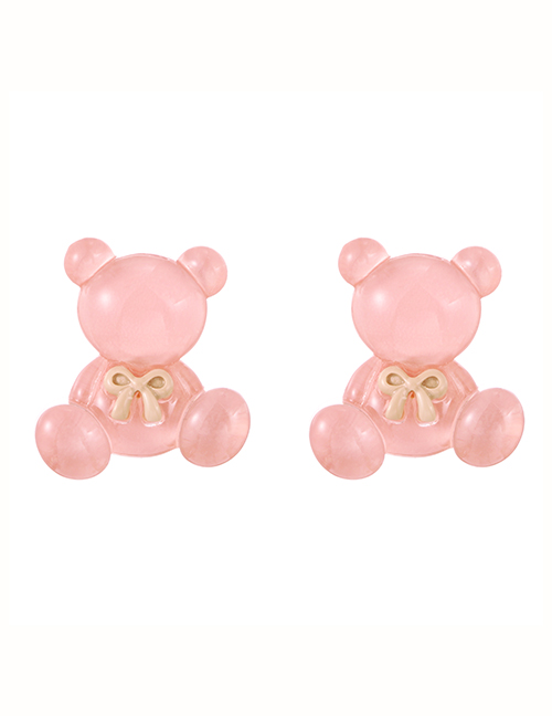 Fashion Pink Resin Bear Bow Stud Earrings