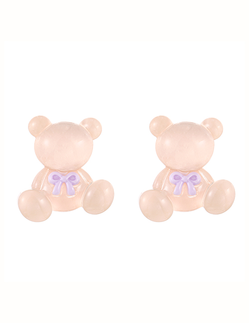 Fashion Leather Pink Resin Bear Bow Stud Earrings