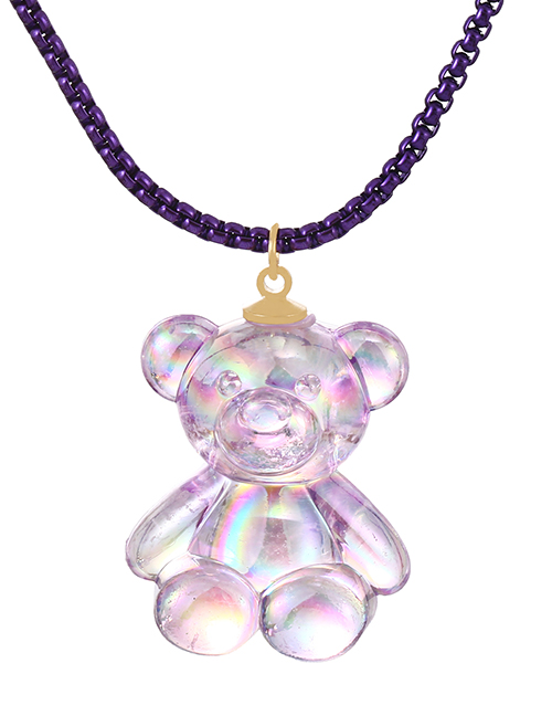 Fashion Purple Copper Resin Bear Pendant Necklace