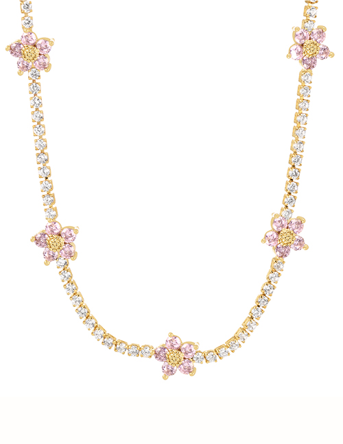 Fashion Pink Bronze Zircon Flower Necklace