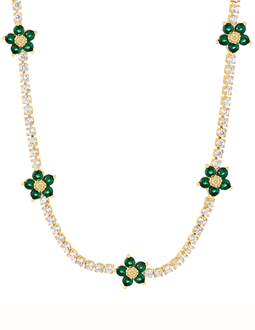 Fashion Green Bronze Zircon Flower Necklace