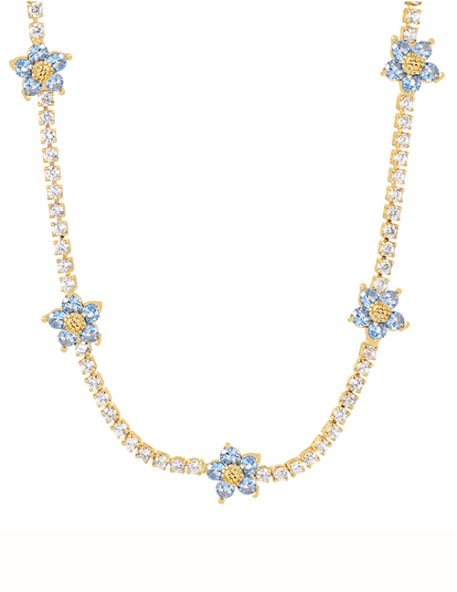 Fashion Blue Bronze Zircon Flower Necklace