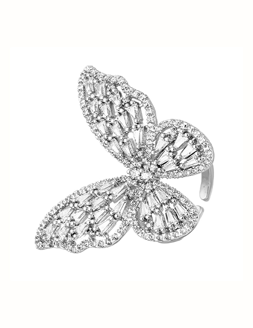 Fashion Silver Bronze Zircon Butterfly Ring