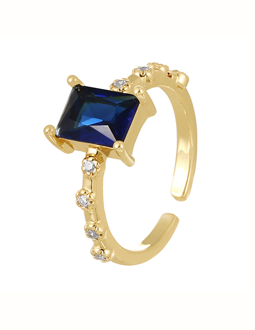Fashion Royal Blue Bronze Zircon Square Ring