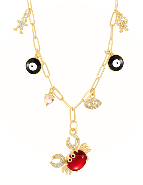 Fashion Red Bronze Zircon Eye Crab Heart Pendant Necklace