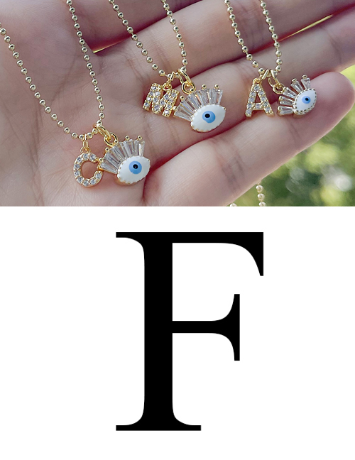 Fashion F Bronze Zircon 26 Letter Eye Necklace
