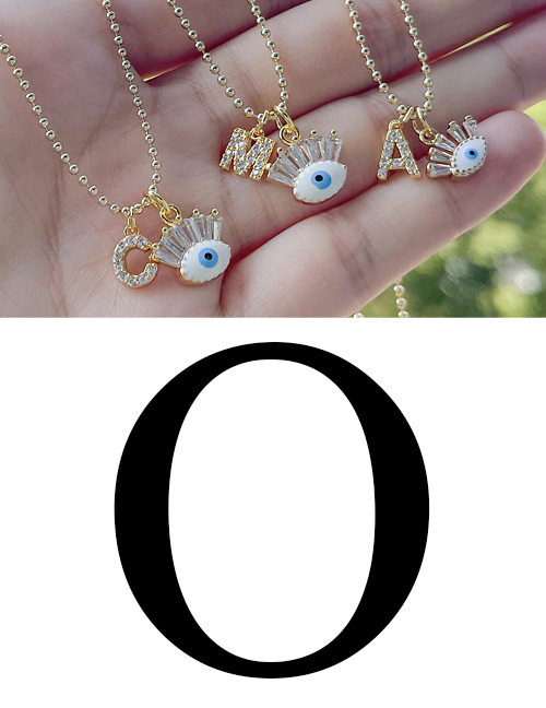 Fashion O Bronze Zircon 26 Letter Eye Necklace