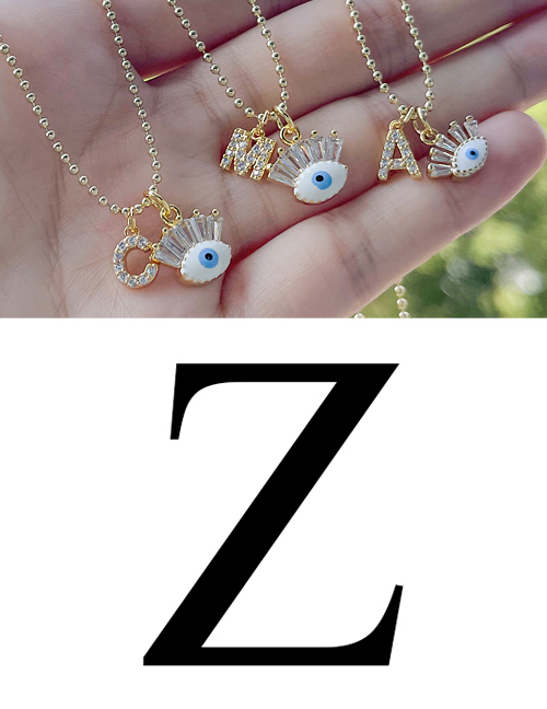 Fashion Z Bronze Zircon 26 Letter Eye Necklace