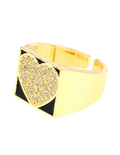 Fashion Black Heart Brass Diamond Love Drip Oil Open Ring