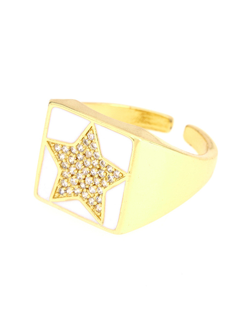 Fashion White Five-pointed Star Bronze Zirconium Pentagram Oil Drip Ring