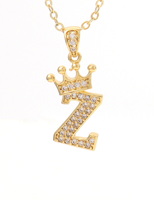 Fashion Z Bronze Zirconium Crown 26 Letter Necklace