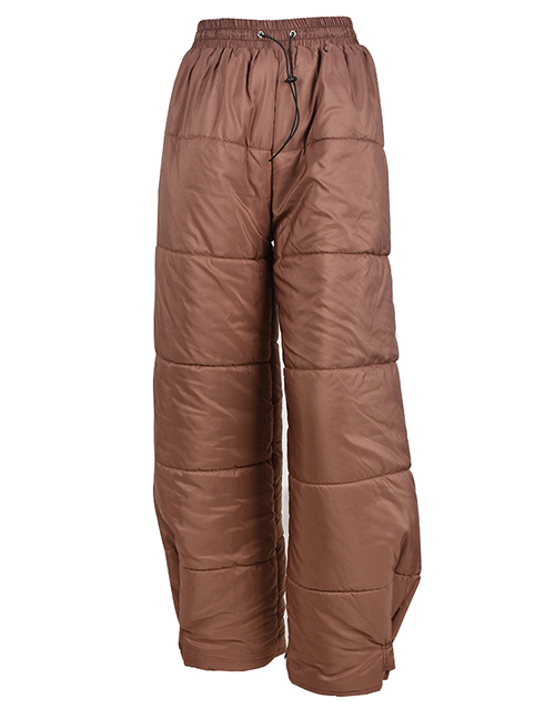 Fashion Brown Woven Quilted Drawstring Velcro Cotton Trousers