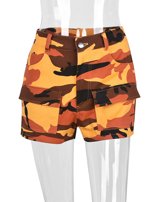 Fashion Orange Cutout Camo Zip Shorts