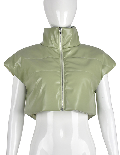 Fashion Armygreen Stand Collar Zipped Vest Jacket