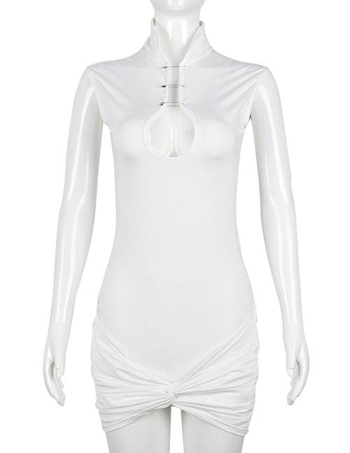 Fashion White Sleeveless Cutout Pin Stretch Dress