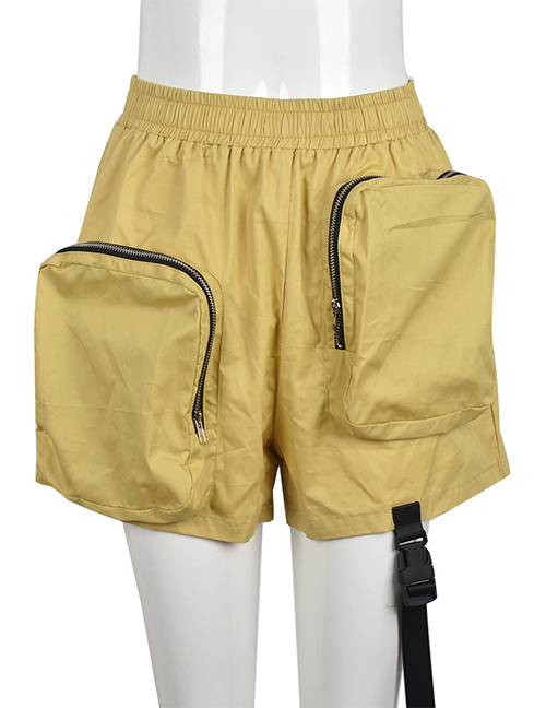 Fashion Yellow Geometric Irregular Pocket Shorts