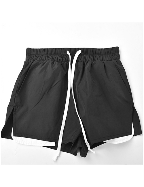 Fashion Black Polyester Colorblock Lace-up Slit Shorts