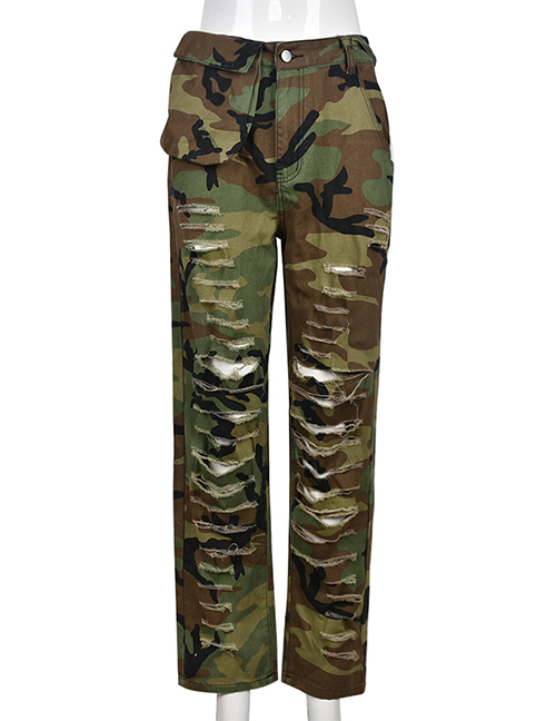Fashion Camouflage Camouflage Cutout Trousers