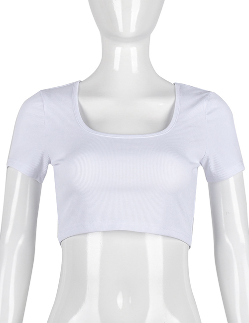 Fashion White U-neck Cropped Short-sleeved Top