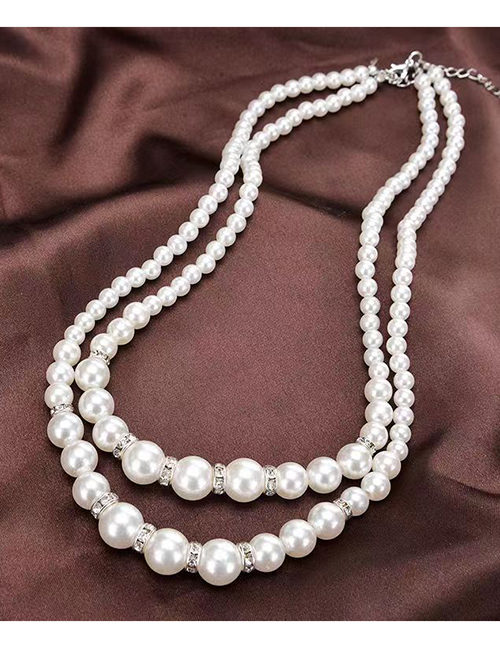 Fashion Silver Geometric Diamond Size Pearl Beaded Necklace