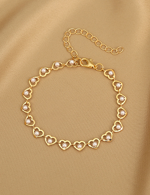 Fashion 6# Alloy Set Pearl Heart Bracelet