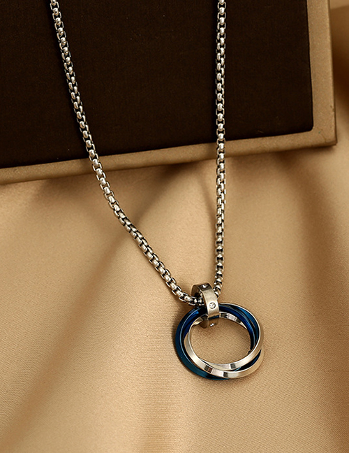 Fashion Blue Stainless Steel Three Ring Necklace