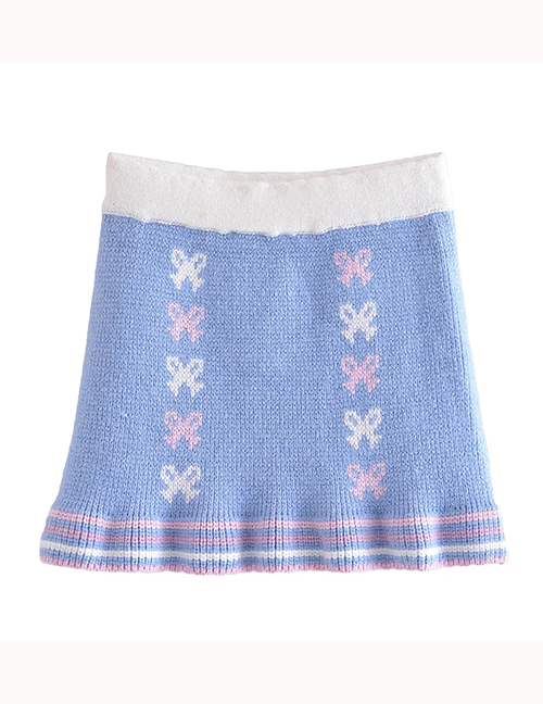 Fashion Blue Ruffled Knitted Skirt With Bow