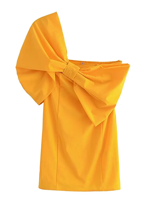Fashion Orange Bow One Shoulder Dress