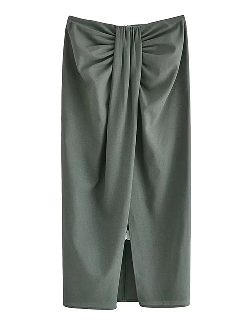 Fashion Green Woven Knotted Slit Skirt
