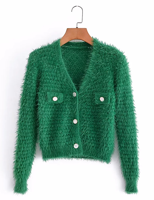 Fashion Green Mohair Knitted Cardigan